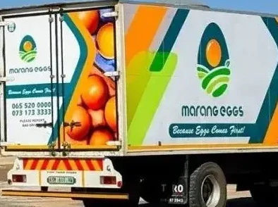 Marang Group delivery truck transporting Marang Still Water and farm fresh eggs to retailers across North West Province and beyond — FMCG supplier South Africa